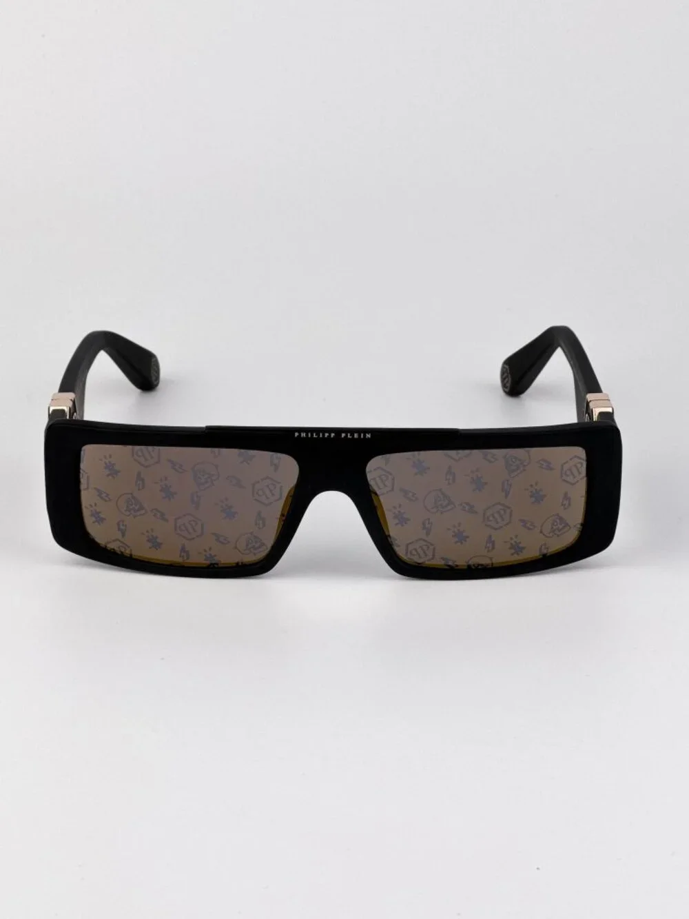 Philipp Plein Men’s Sunglasses Black Gold Mirror Pattern Rectangle SPP003M 703L